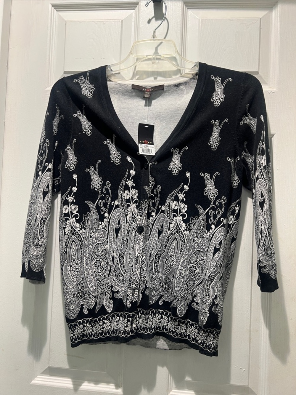 Fever Black and White Paisley Button Cardigan NWT